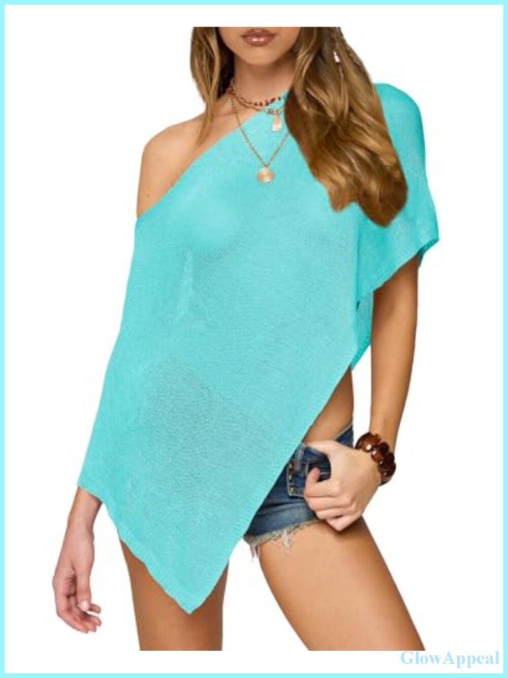 Sheer Knit Poncho Asymmetrical One Shoulder Mesh Shawl Wrap